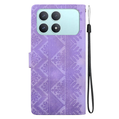For Redmi K90 / Xiaomi Poco F8 Pro 5G Ethnic Pattern Embossed Vegan Leather Phone Case - Purple - EDA009981013D