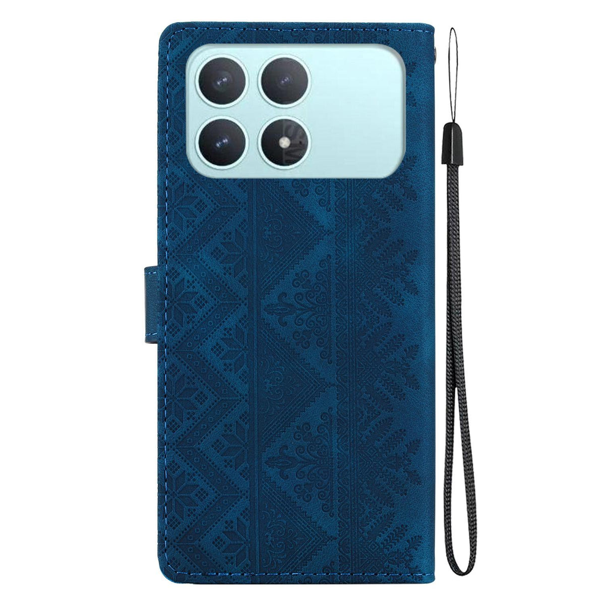 For Redmi K90 / Xiaomi Poco F8 Pro 5G Ethnic Pattern Embossed Vegan Leather Phone Case - Dark Blue - EDA009981013E