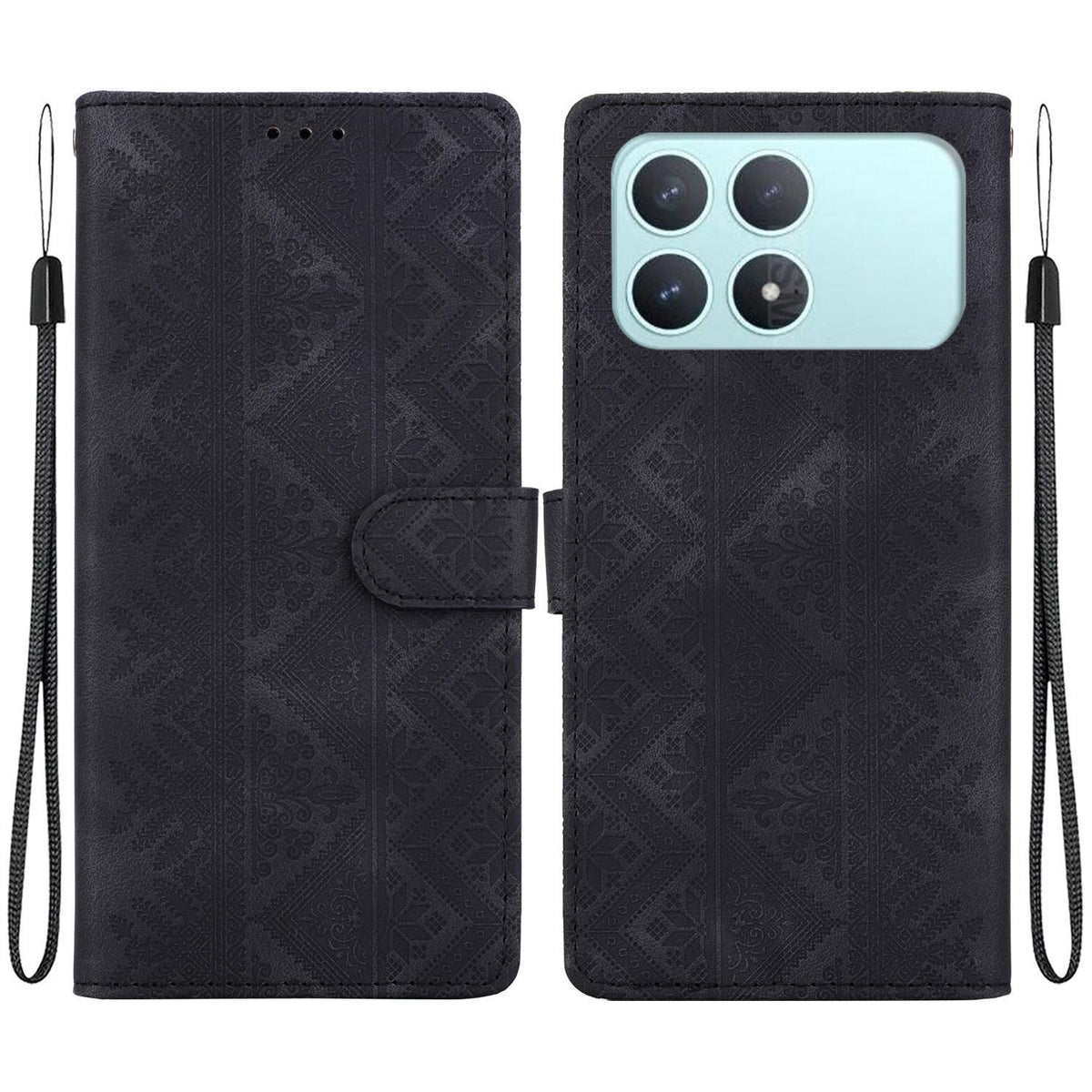 For Redmi K90 / Xiaomi Poco F8 Pro 5G Ethnic Pattern Embossed Vegan Leather Phone Case - Black - EDA009981013F
