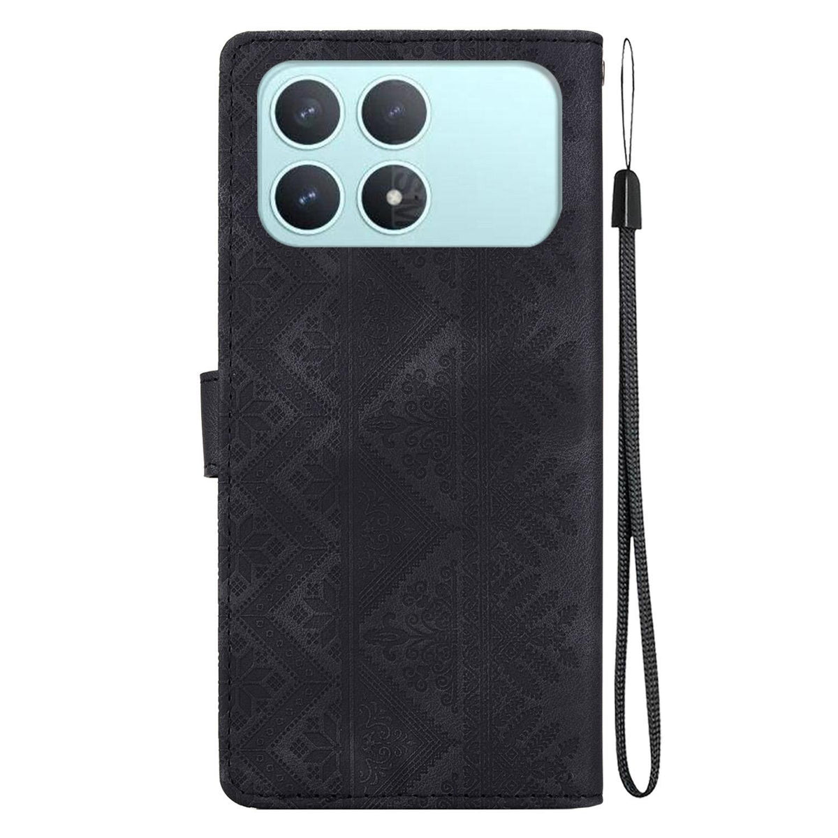 For Redmi K90 / Xiaomi Poco F8 Pro 5G Ethnic Pattern Embossed Vegan Leather Phone Case - Black - EDA009981013F