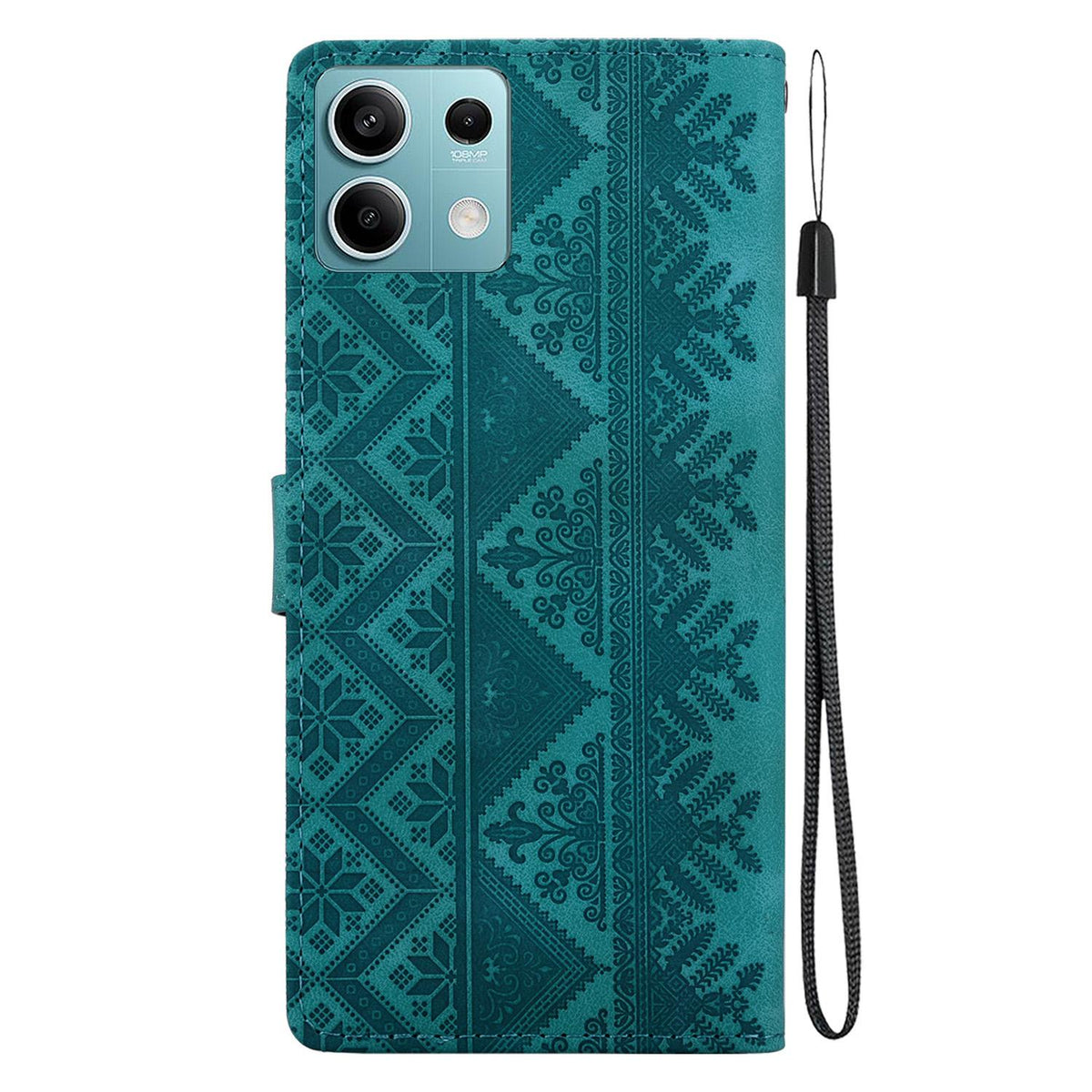 For Redmi Note 13 5G Ethnic Pattern Embossed Vegan Leather Phone Case - Green - EDA009981014B