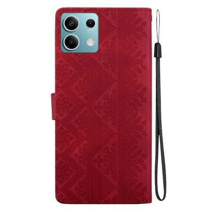 For Redmi Note 13 5G Ethnic Pattern Embossed Vegan Leather Phone Case - Red - EDA009981014C