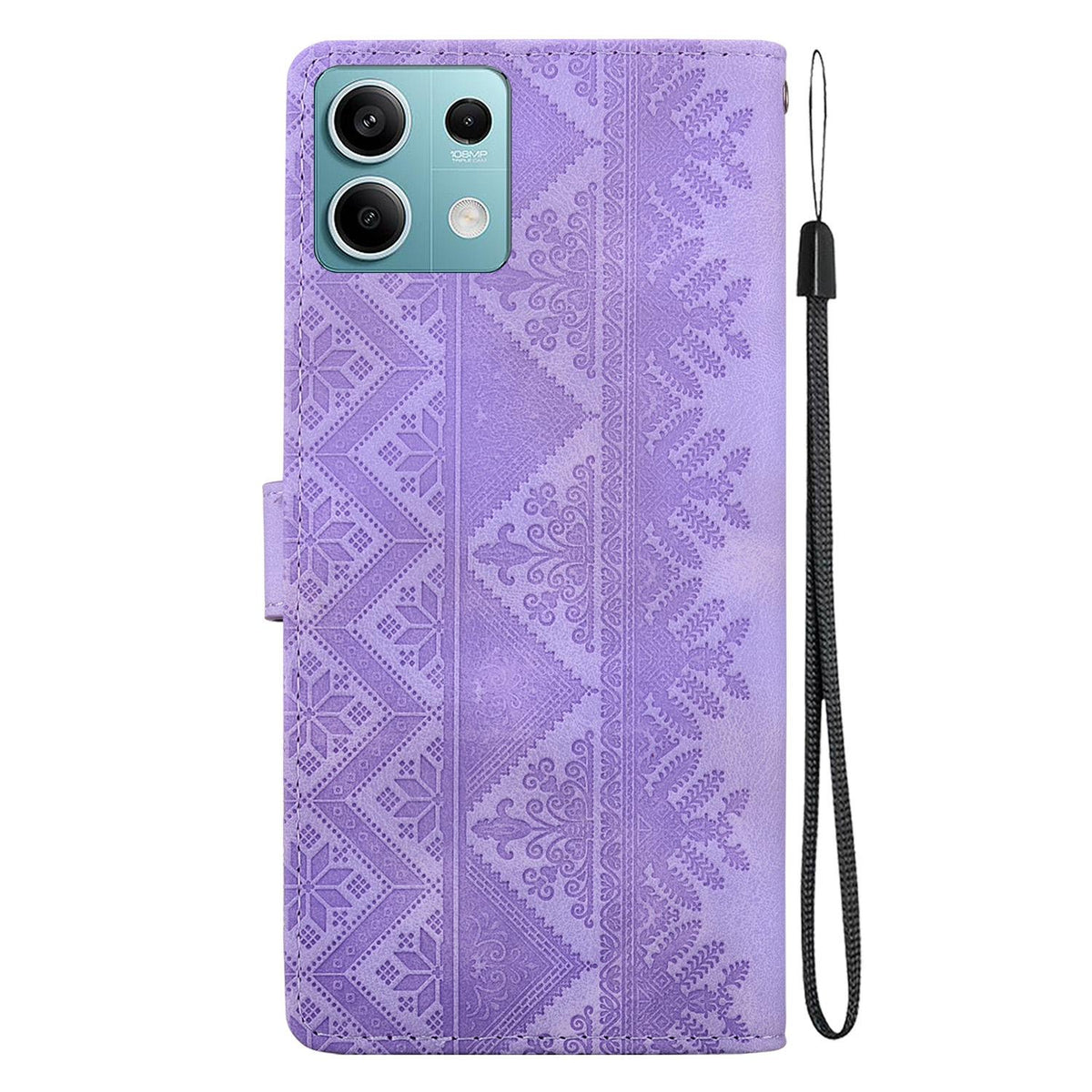 For Redmi Note 13 5G Ethnic Pattern Embossed Vegan Leather Phone Case - Purple - EDA009981014D