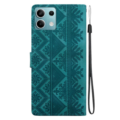For Redmi Note 13 Pro 5G / Poco X6 Ethnic Pattern Embossed Vegan Leather Phone Case - Green - EDA009981015B