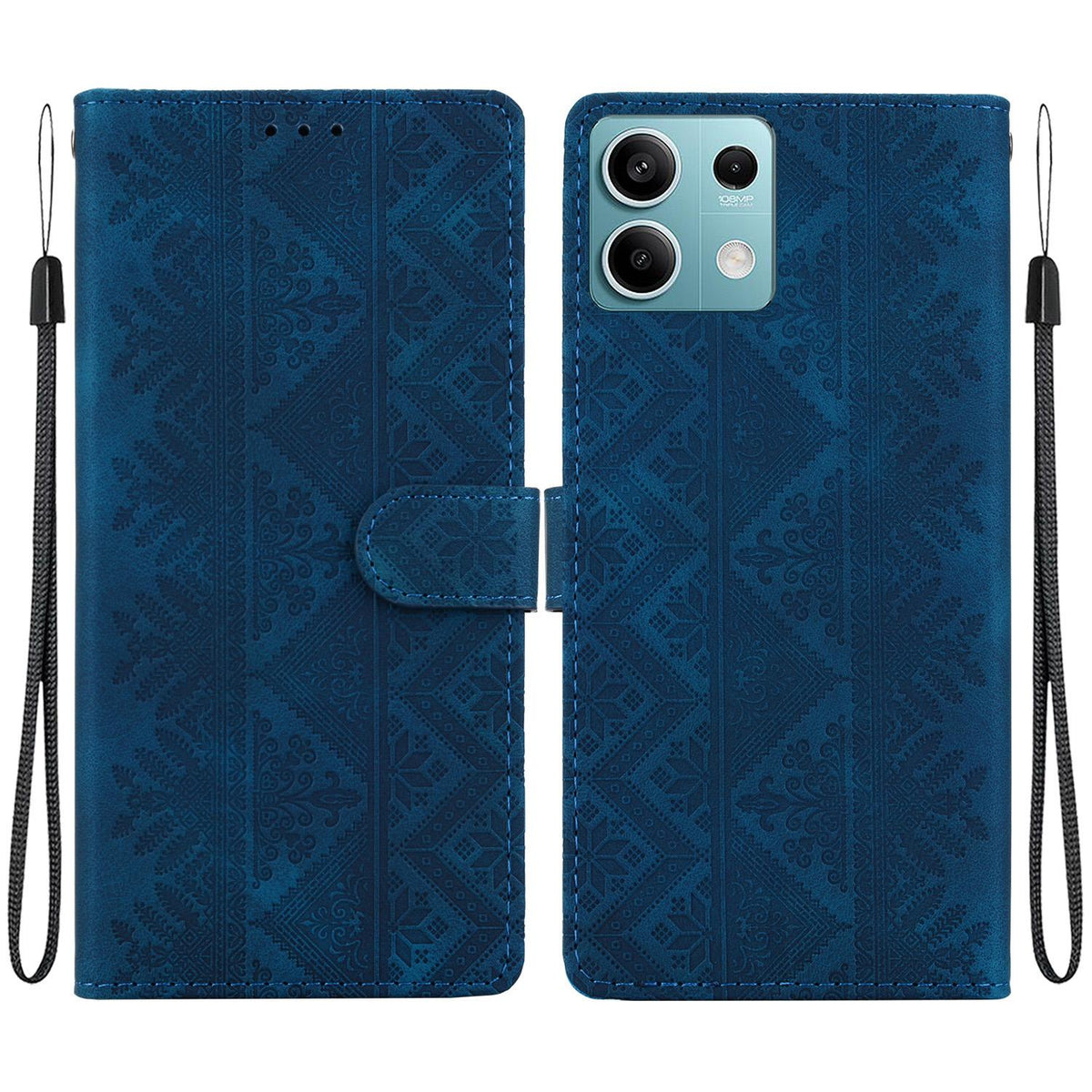 For Redmi Note 13 Pro 5G / Poco X6 Ethnic Pattern Embossed Vegan Leather Phone Case - Dark Blue - EDA009981015E