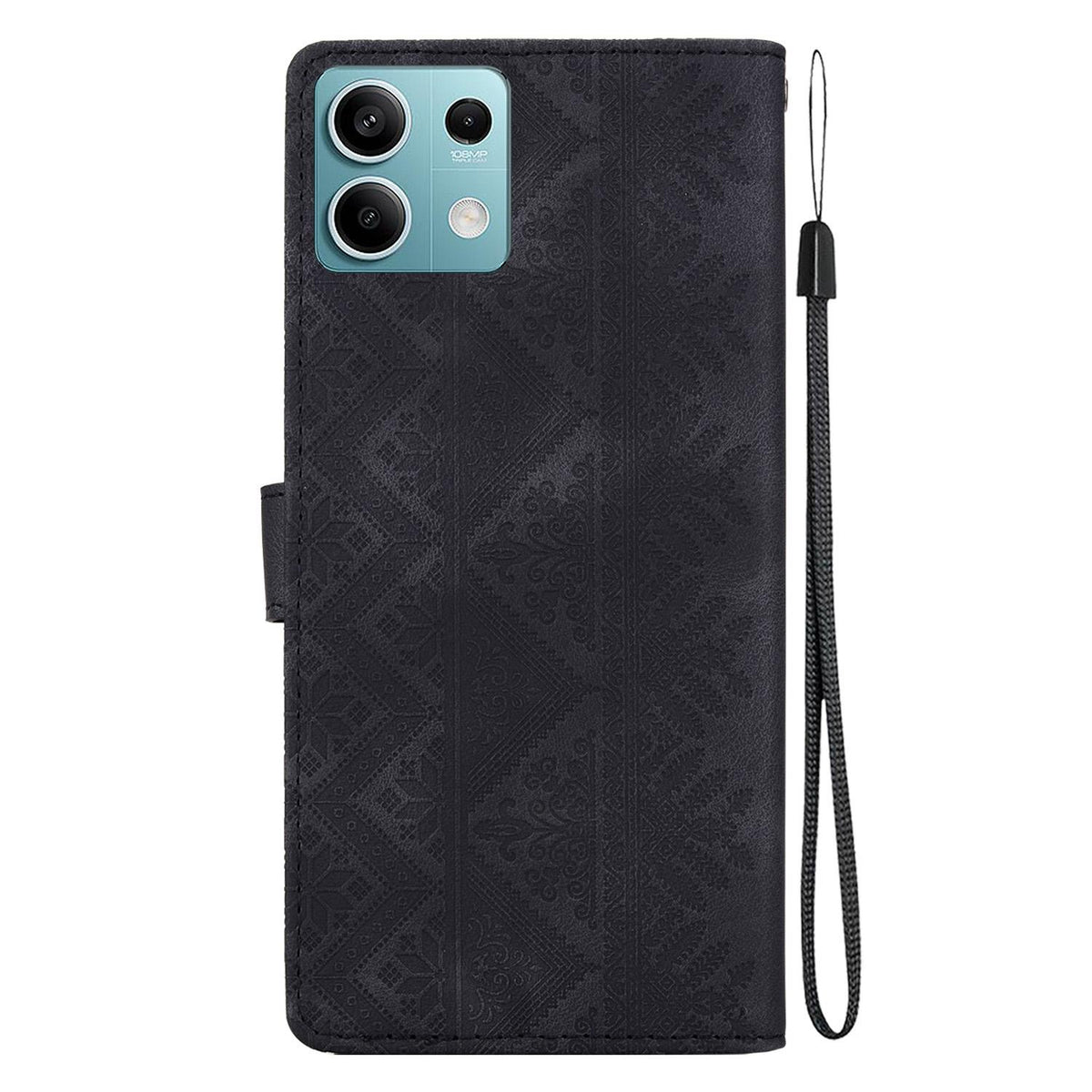 For Redmi Note 13 Pro 5G / Poco X6 Ethnic Pattern Embossed Vegan Leather Phone Case - Black - EDA009981015F