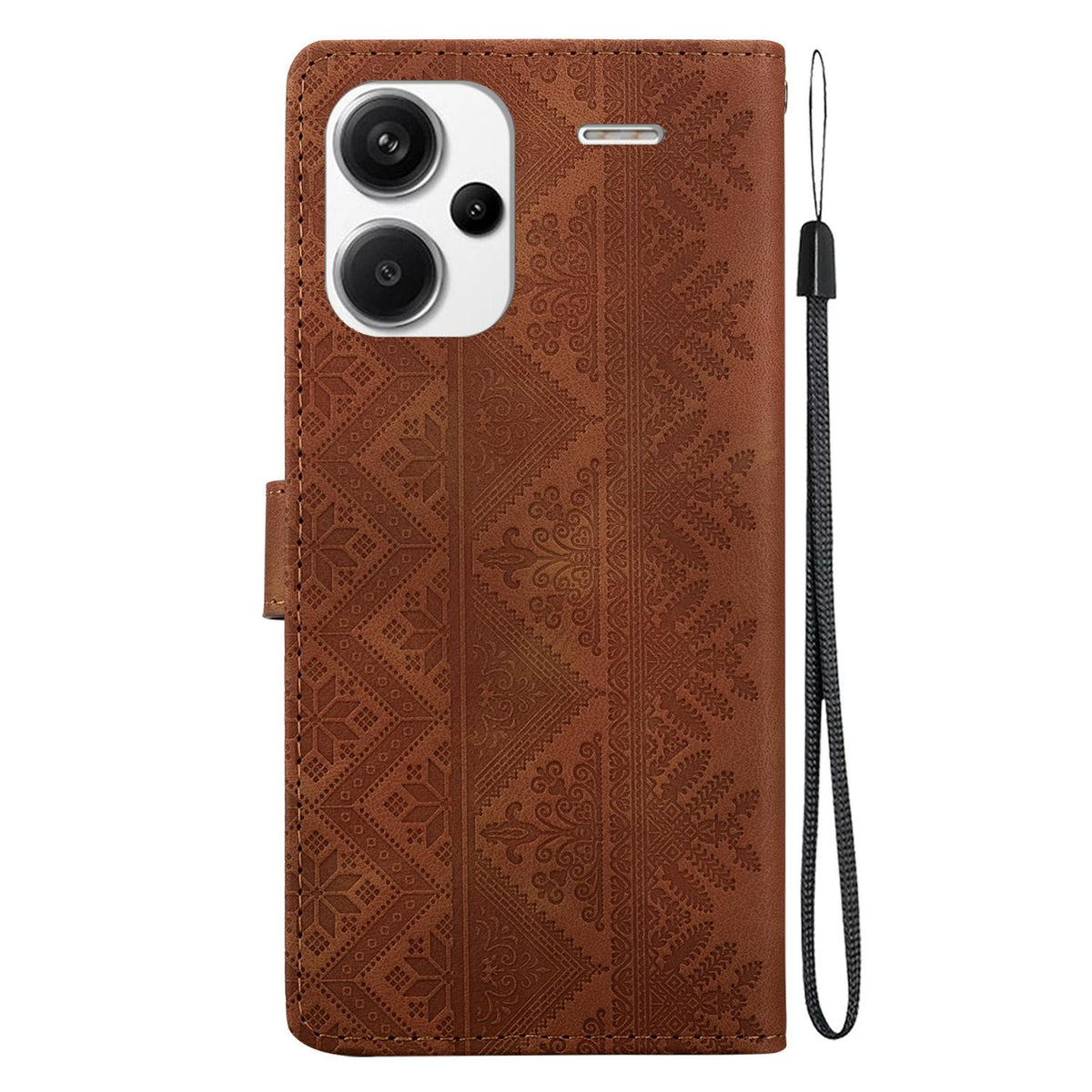 For Redmi Note 13 Pro+ Ethnic Pattern Embossed Vegan Leather Phone Case - Brown - EDA009981016A