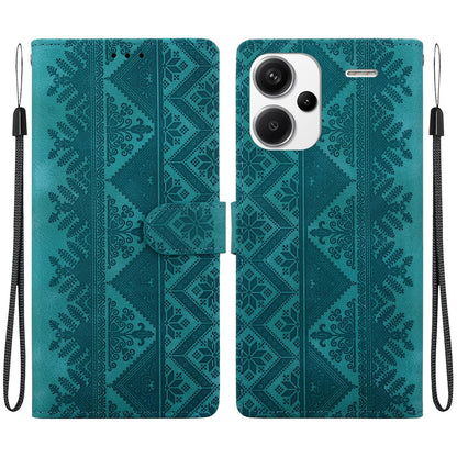 For Redmi Note 13 Pro+ Ethnic Pattern Embossed Vegan Leather Phone Case - Green - EDA009981016B