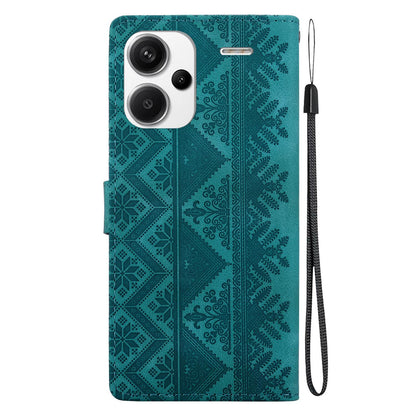 For Redmi Note 13 Pro+ Ethnic Pattern Embossed Vegan Leather Phone Case - Green - EDA009981016B