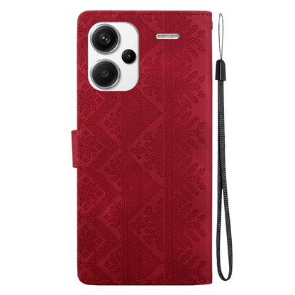 For Redmi Note 13 Pro+ Ethnic Pattern Embossed Vegan Leather Phone Case - Red - EDA009981016C