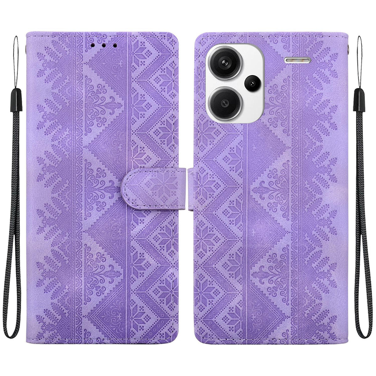 For Redmi Note 13 Pro+ Ethnic Pattern Embossed Vegan Leather Phone Case - Purple - EDA009981016D