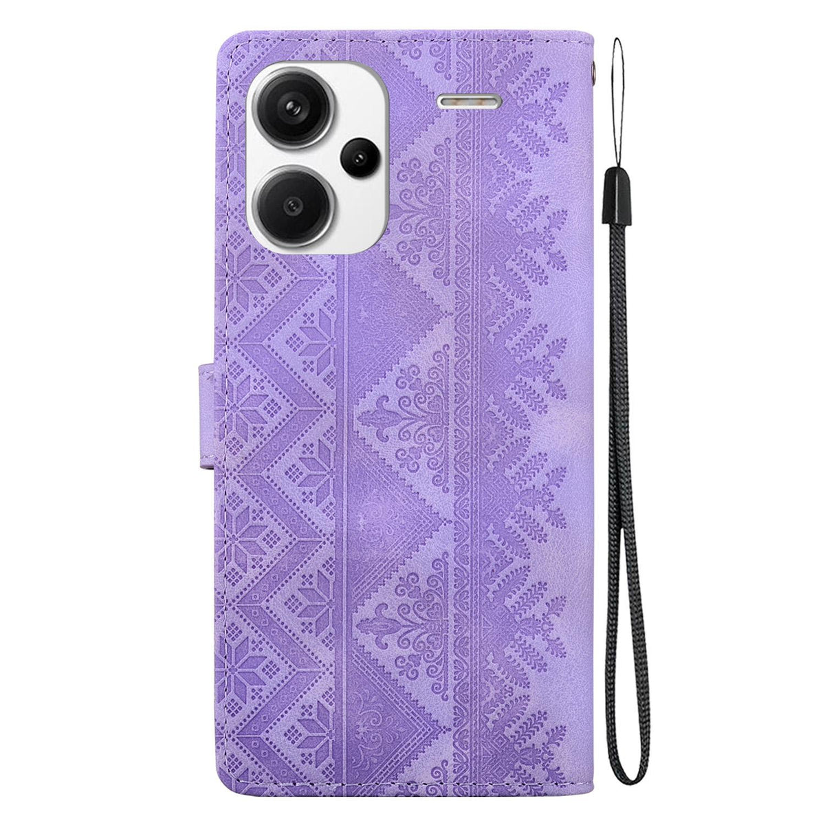 For Redmi Note 13 Pro+ Ethnic Pattern Embossed Vegan Leather Phone Case - Purple - EDA009981016D