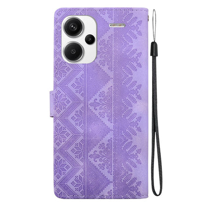 For Redmi Note 13 Pro+ Ethnic Pattern Embossed Vegan Leather Phone Case - Purple - EDA009981016D