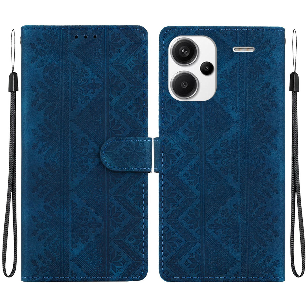 For Redmi Note 13 Pro+ Ethnic Pattern Embossed Vegan Leather Phone Case - Dark Blue - EDA009981016E