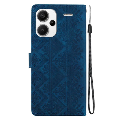 For Redmi Note 13 Pro+ Ethnic Pattern Embossed Vegan Leather Phone Case - Dark Blue - EDA009981016E