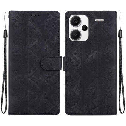 For Redmi Note 13 Pro+ Ethnic Pattern Embossed Vegan Leather Phone Case - Black - EDA009981016F