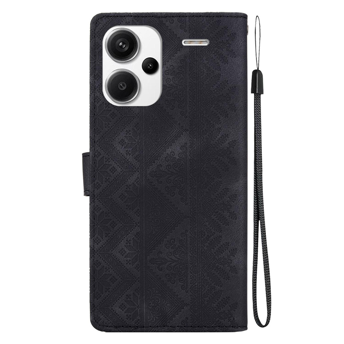 For Redmi Note 13 Pro+ Ethnic Pattern Embossed Vegan Leather Phone Case - Black - EDA009981016F
