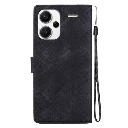 For Redmi Note 13 Pro+ Ethnic Pattern Embossed Vegan Leather Phone Case - Black - EDA009981016F