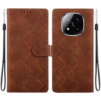 For Redmi Note 14 Pro 5G / Note 14 Pro+ 5G Ethnic Pattern Embossed Vegan Leather Phone Case - Brown - EDA009981019A