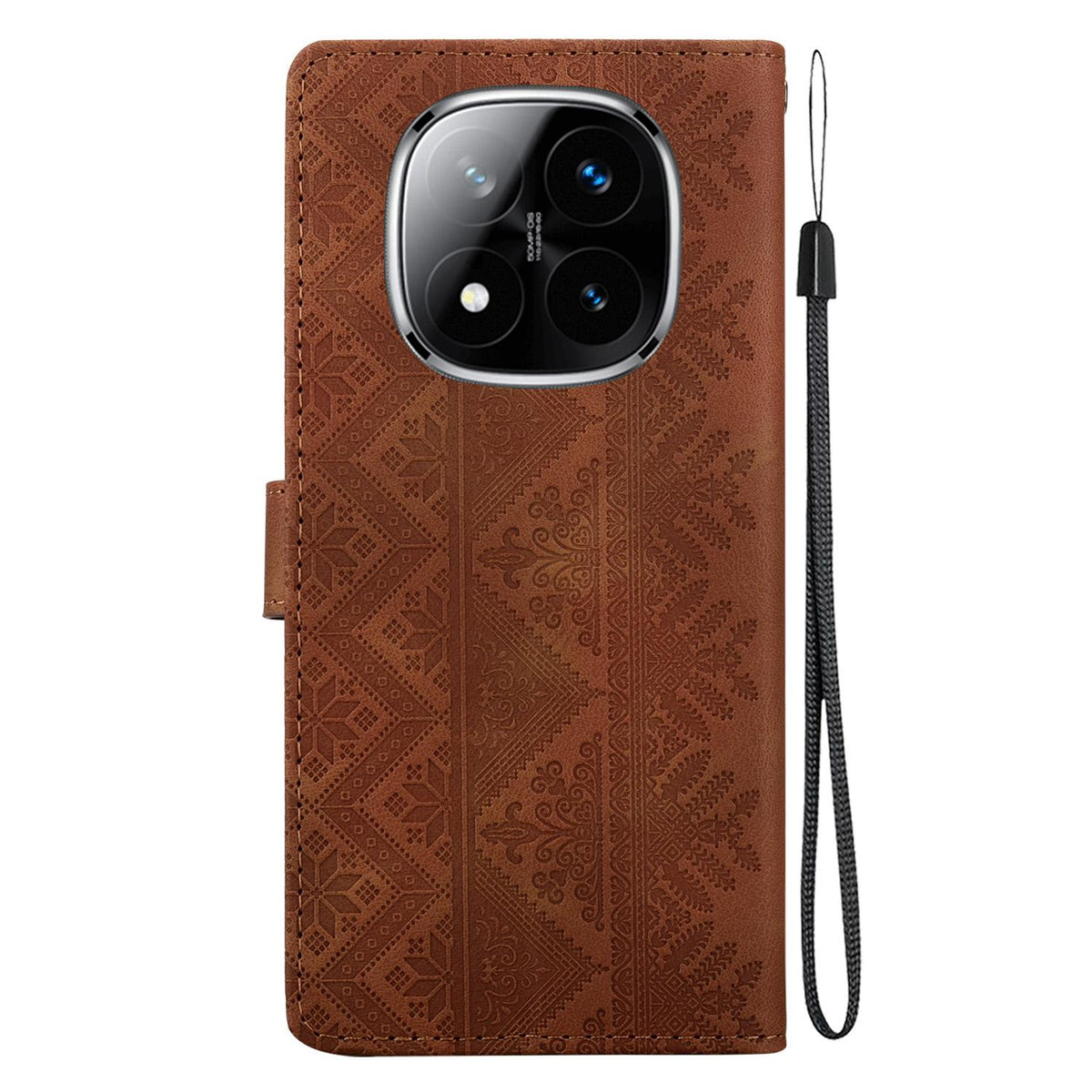 For Redmi Note 14 Pro 5G / Note 14 Pro+ 5G Ethnic Pattern Embossed Vegan Leather Phone Case - Brown - EDA009981019A
