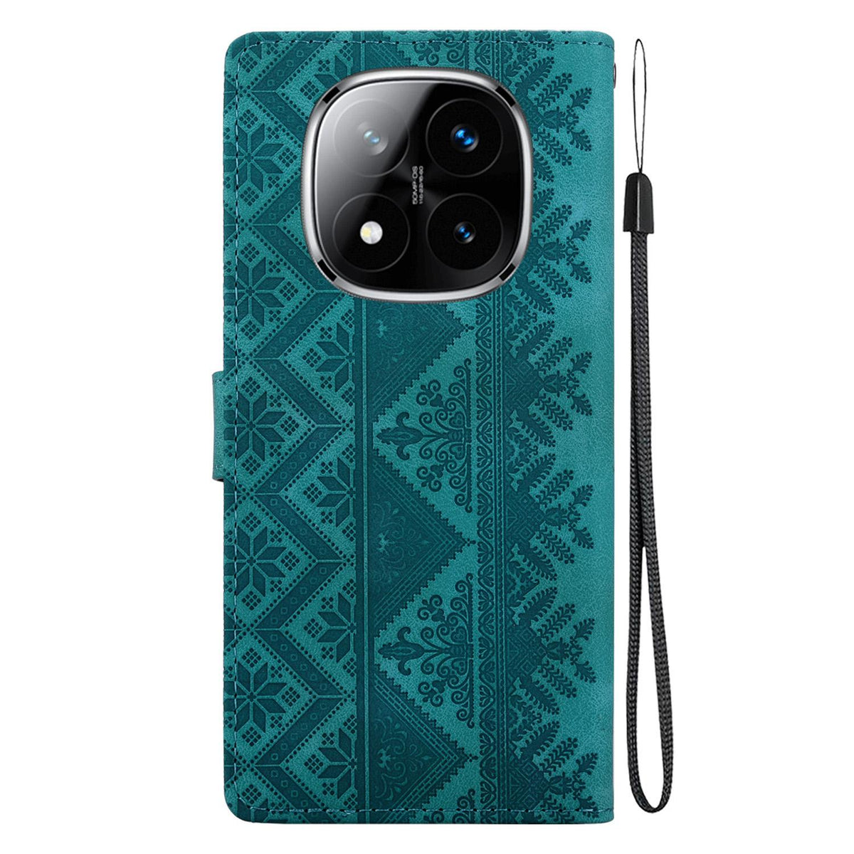 For Redmi Note 14 Pro 5G / Note 14 Pro+ 5G Ethnic Pattern Embossed Vegan Leather Phone Case - Green - EDA009981019B