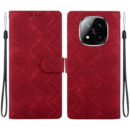 For Redmi Note 14 Pro 5G / Note 14 Pro+ 5G Ethnic Pattern Embossed Vegan Leather Phone Case - Red - EDA009981019C