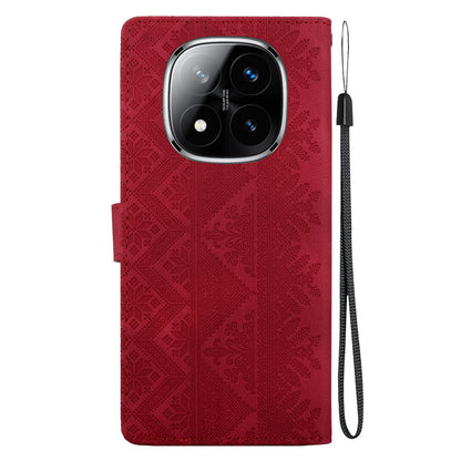 For Redmi Note 14 Pro 5G / Note 14 Pro+ 5G Ethnic Pattern Embossed Vegan Leather Phone Case - Red - EDA009981019C