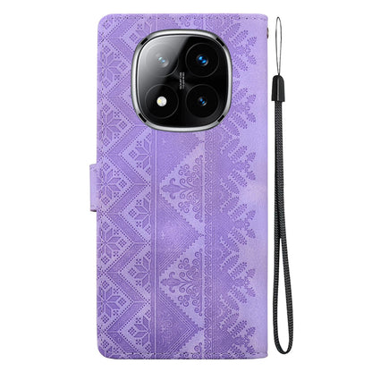 For Redmi Note 14 Pro 5G / Note 14 Pro+ 5G Ethnic Pattern Embossed Vegan Leather Phone Case - Purple - EDA009981019D