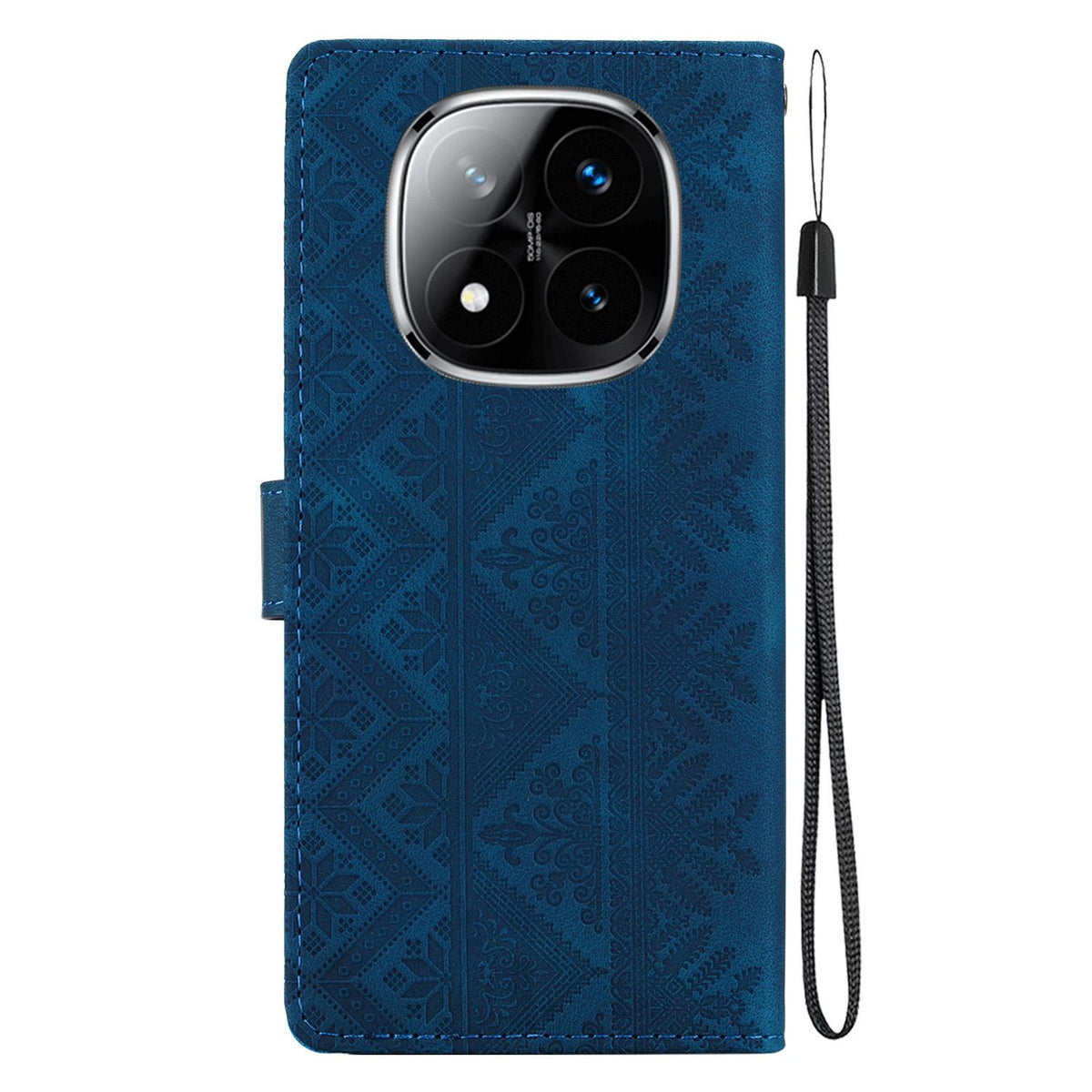 For Redmi Note 14 Pro 5G / Note 14 Pro+ 5G Ethnic Pattern Embossed Vegan Leather Phone Case - Dark Blue - EDA009981019E