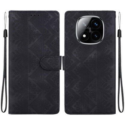 For Redmi Note 14 Pro 5G / Note 14 Pro+ 5G Ethnic Pattern Embossed Vegan Leather Phone Case - Black - EDA009981019F