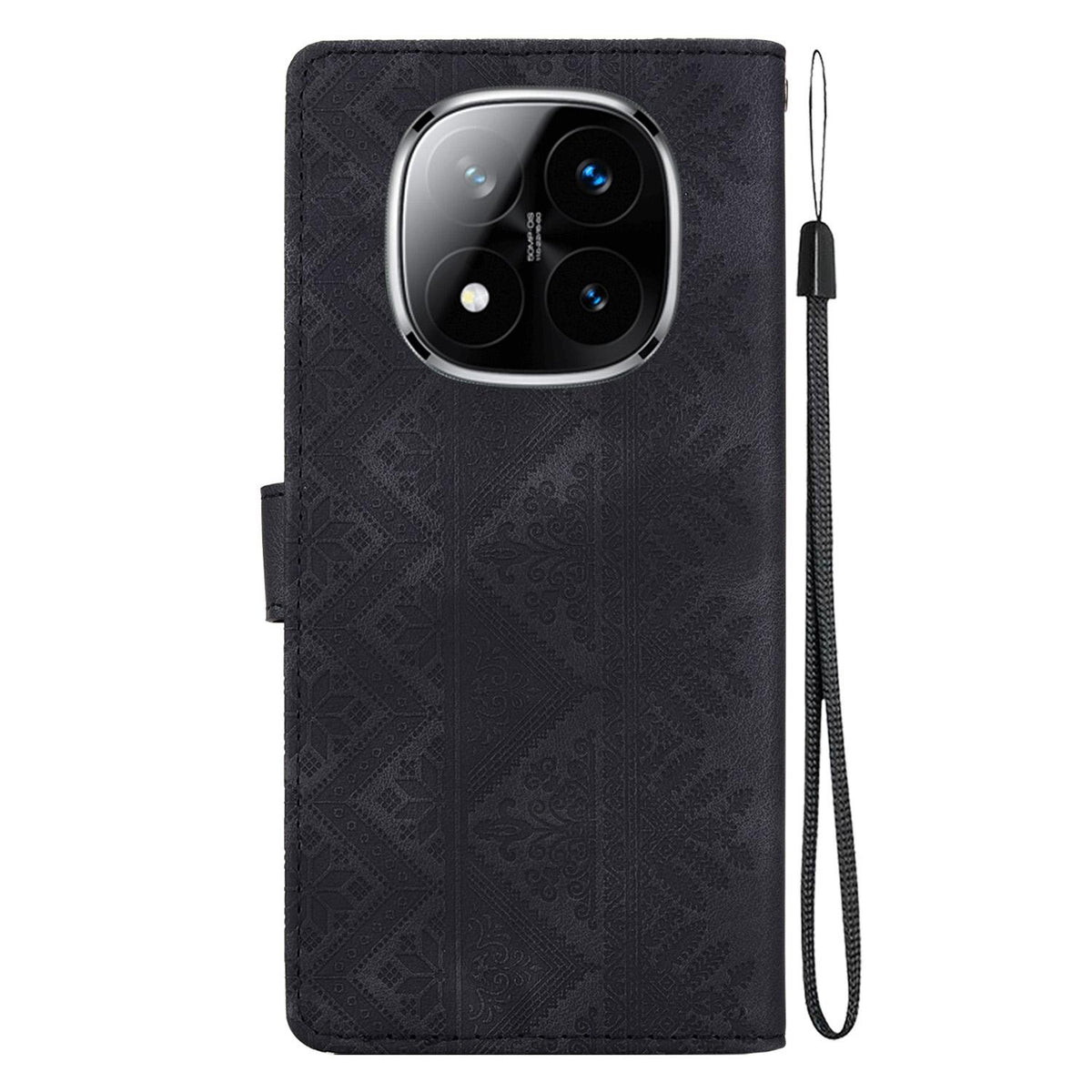 For Redmi Note 14 Pro 5G / Note 14 Pro+ 5G Ethnic Pattern Embossed Vegan Leather Phone Case - Black - EDA009981019F