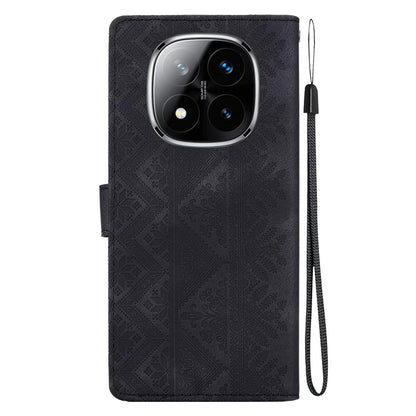 For Redmi Note 14 Pro 5G / Note 14 Pro+ 5G Ethnic Pattern Embossed Vegan Leather Phone Case - Black - EDA009981019F