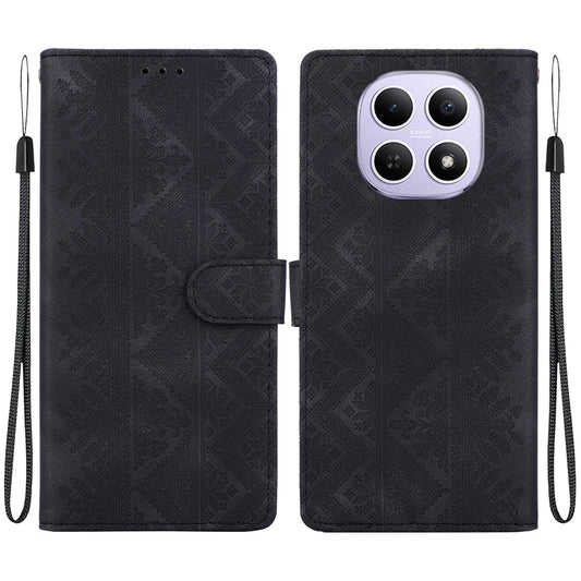 For Redmi Note 15 Global 164mm / Poco M8 5G Ethnic Pattern Embossed Vegan Leather Phone Case - Black - EDA009981020F