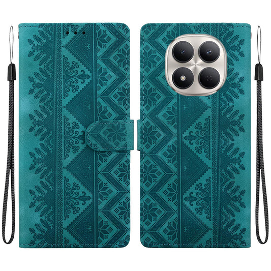For Redmi Note 15 Pro 4G Global 163.2mm Ethnic Pattern Embossed Vegan Leather Phone Case - Green - EDA009981021B