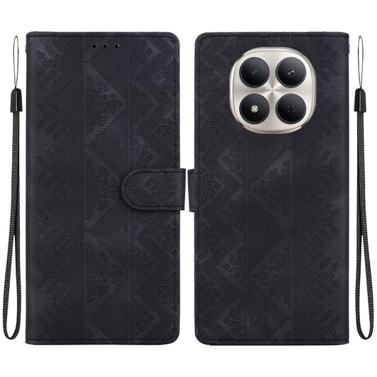 For Redmi Note 15 Pro 5G Global 163.6mm Ethnic Pattern Embossed Vegan Leather Phone Case - Black - EDA009981022F