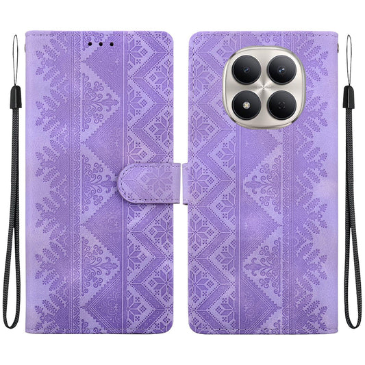For Redmi Note 15 Pro+ 163.3mm / Poco M8 Pro Ethnic Pattern Embossed Vegan Leather Phone Case - Purple - EDA009981023D