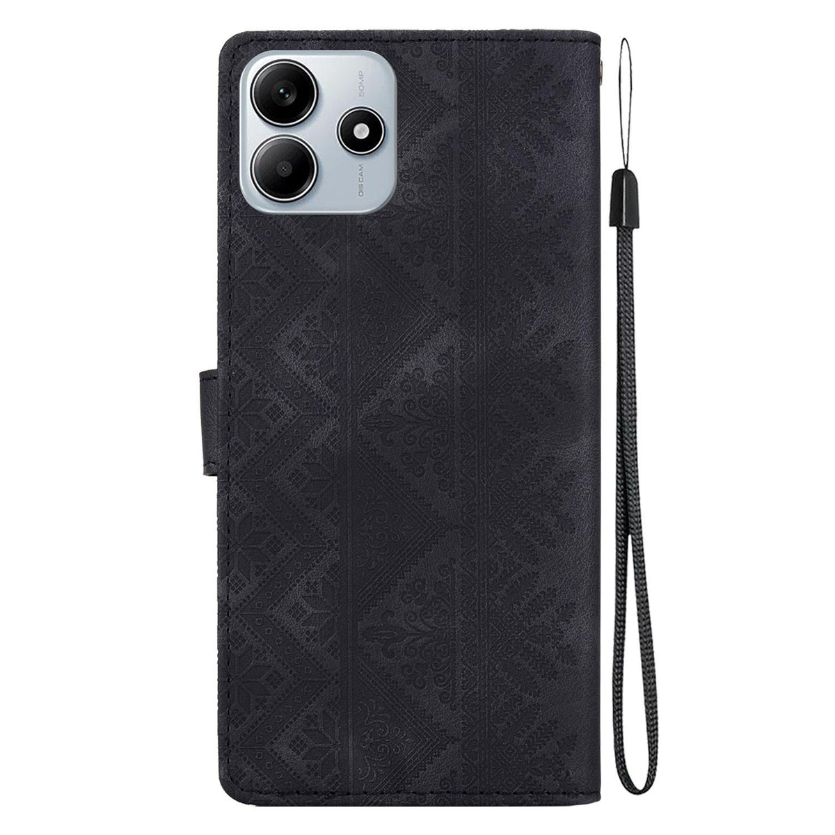 For Redmi Note 14 4G 164.84mm Ethnic Pattern Embossed Vegan Leather Phone Case - Black - EDA009981027F
