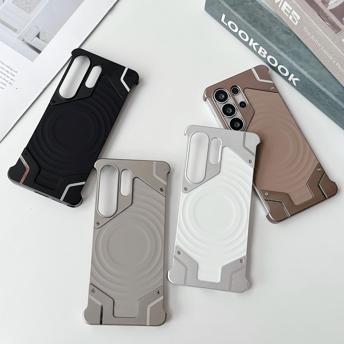 For Galaxy S23 Ultra 5G Frameless Armor Silicone Wave Magnetic Phone Case - Desert Gold - EDA009981304D