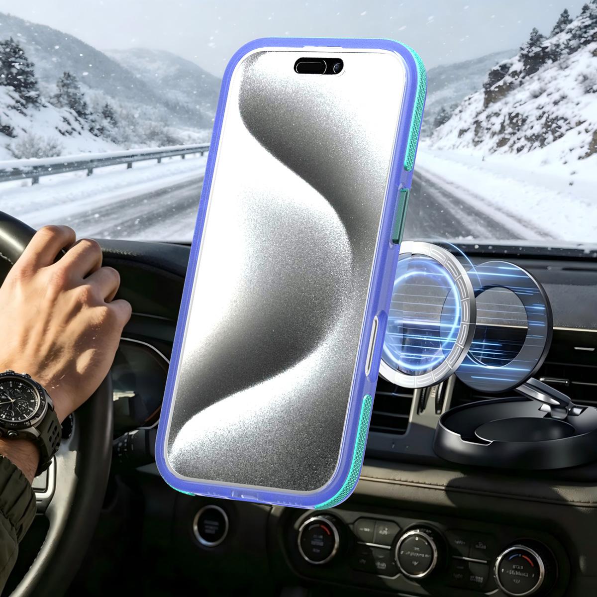 For iPhone 16 Pro Two-tone Contrast Magnetic Phone Case - Blue - EDA009981501B