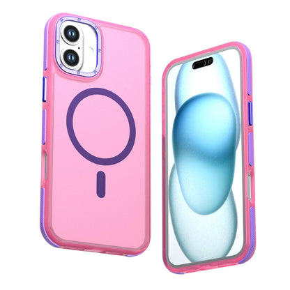 For iPhone 16 Plus Two-tone Contrast Magnetic Phone Case - Pink - EDA009981502A