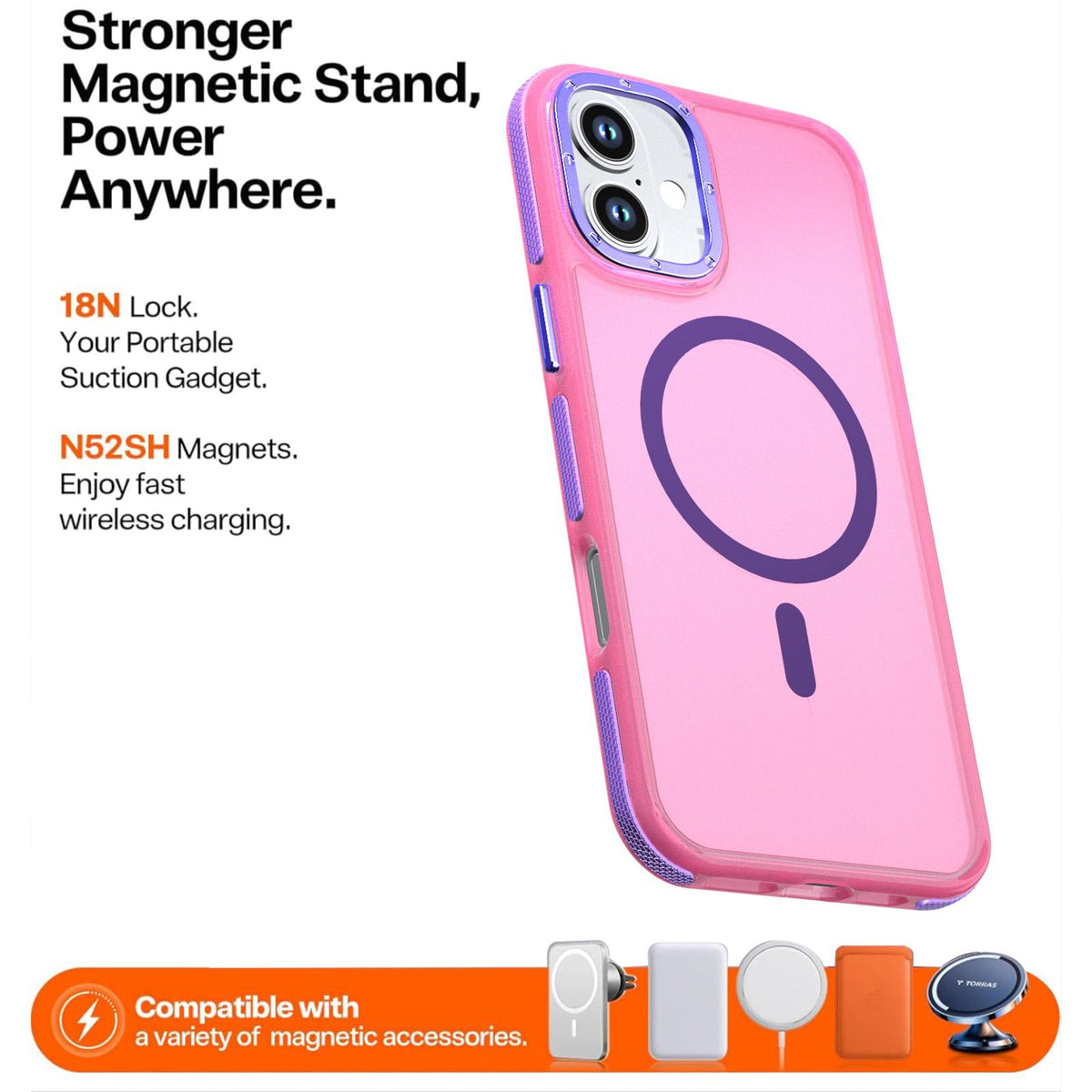For iPhone 16 Plus Two-tone Contrast Magnetic Phone Case - Pink - EDA009981502A