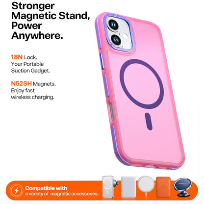 For iPhone 16 Plus Two-tone Contrast Magnetic Phone Case - Pink - EDA009981502A