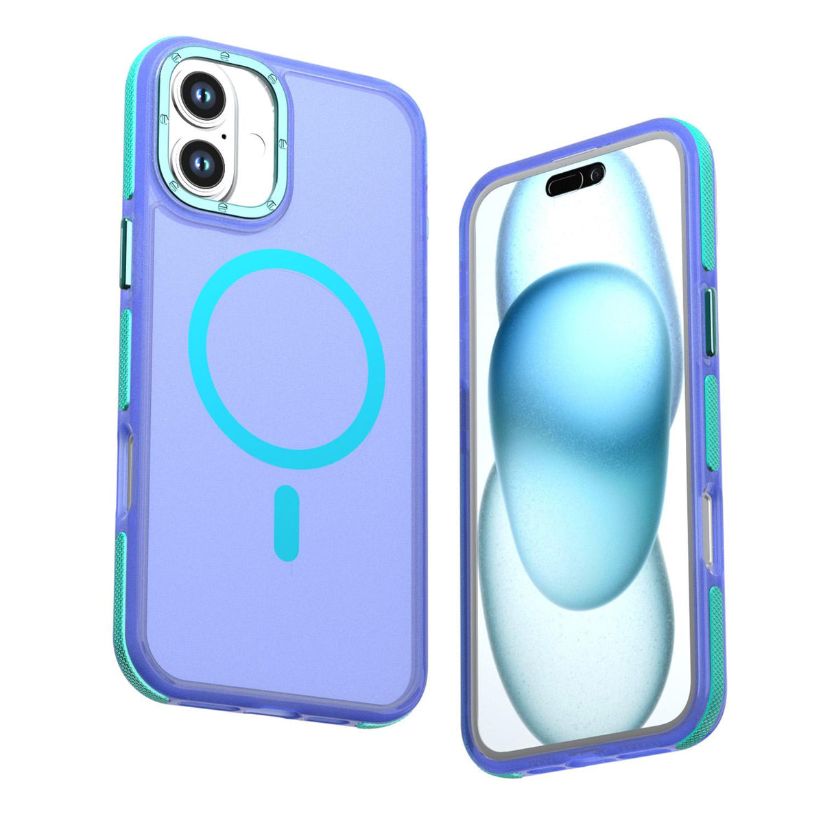 For iPhone 16 Plus Two-tone Contrast Magnetic Phone Case - Blue - EDA009981502B