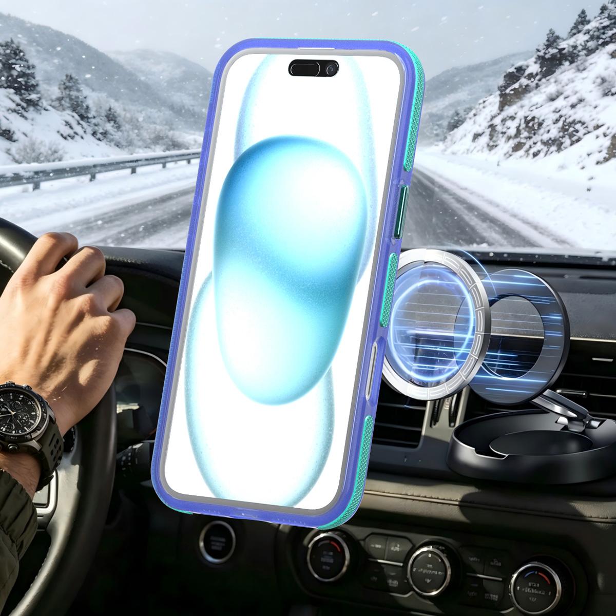 For iPhone 16 Plus Two-tone Contrast Magnetic Phone Case - Blue - EDA009981502B