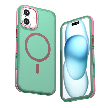 For iPhone 16 Plus Two-tone Contrast Magnetic Phone Case - Green - EDA009981502C