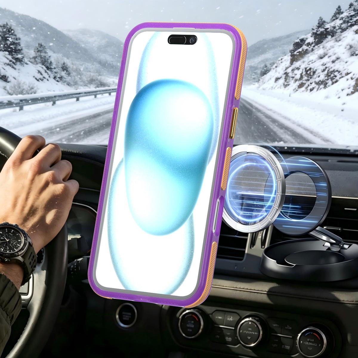 For iPhone 16 Plus Two-tone Contrast Magnetic Phone Case - Purple - EDA009981502D