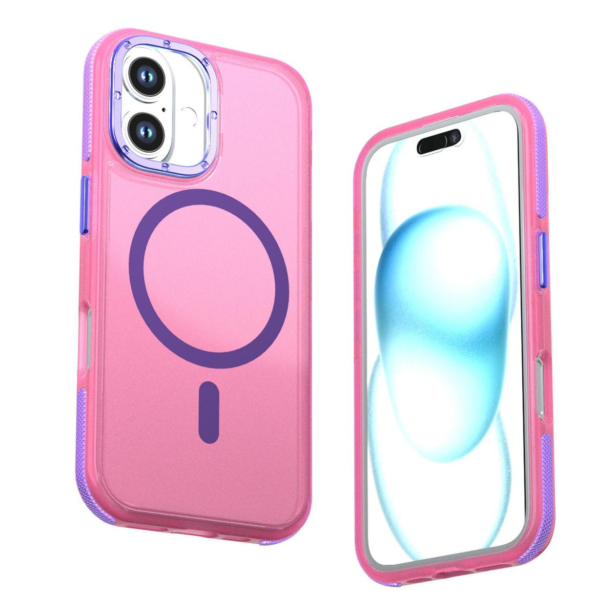 For iPhone 16 Two-tone Contrast Magnetic Phone Case - Pink - EDA009981503A