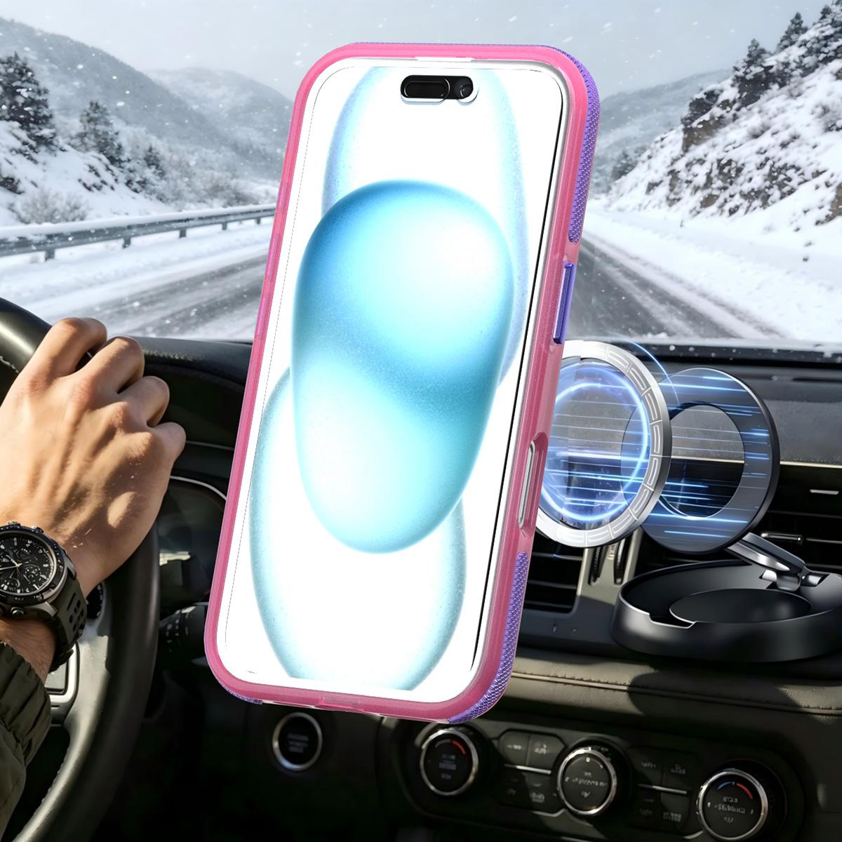 For iPhone 16 Two-tone Contrast Magnetic Phone Case - Pink - EDA009981503A