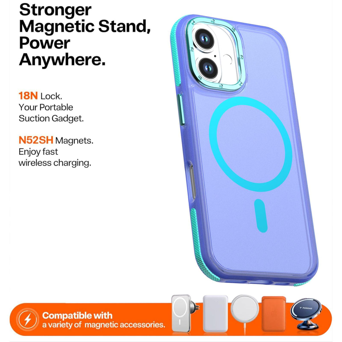 For iPhone 16 Two-tone Contrast Magnetic Phone Case - Blue - EDA009981503B