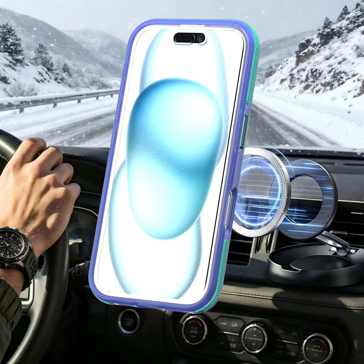For iPhone 16 Two-tone Contrast Magnetic Phone Case - Blue - EDA009981503B